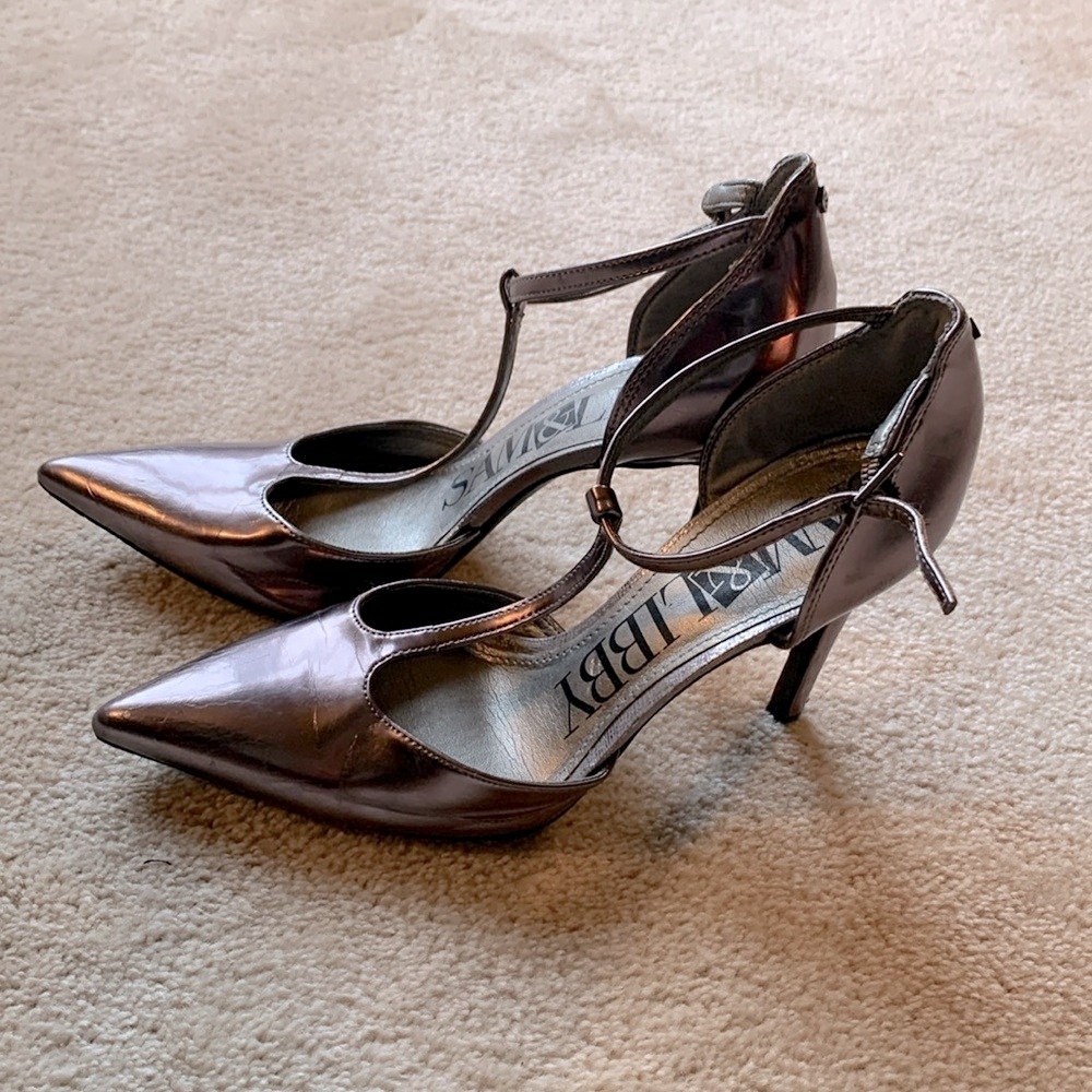 Silver T strap high heels size 9